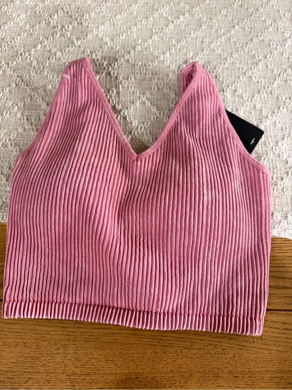 90 Degree By Reflex Pink Ribbed V-Neck Crop Tank